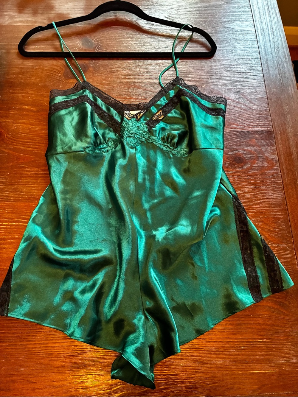 Victoria's Secret Emerald Satin teddy with Black Lace